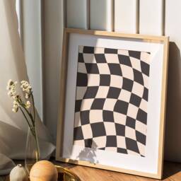 Checkered Print, Abstract Checked Poster, Wavy Black White Simple Wall Decor, Aesthetic Cool Art - thumbnail 3