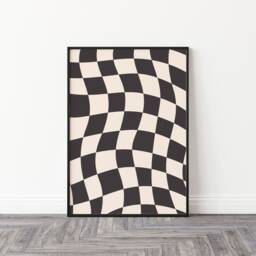 Checkered Print, Abstract Checked Poster, Wavy Black White Simple Wall Decor, Aesthetic Cool Art - thumbnail 2