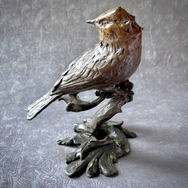 Bronze Songbird Sculpture Say's Phoebe On Scrollwork Base By Kindrie Grove - image 1