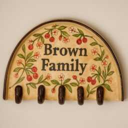 Custom Key Holder - Personalized Wall Rack, Handmade Floral Organizer, Rustic Farmhouse Entryway Decor, Housewarming Gift - thumbnail 1