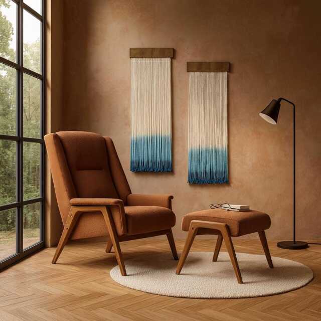 Blue Set Of 2 Fiber Art Wall Hanging, Acoustic Panel Decor, Blue Decoration - image 1