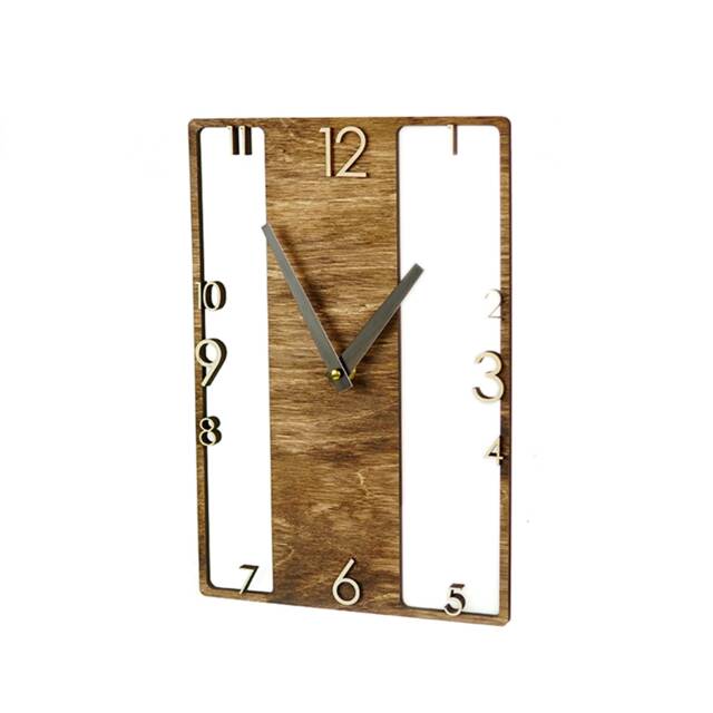 Industrial Wall Clock Wood Scandinavian Design Wooden Rustic - image 1