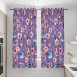 Purple Floral Curtains With Pink Peach Flowers, Custom Made Botanical Drapes, Vibrant Window Panels For Living Room & Bedroom - thumbnail 2