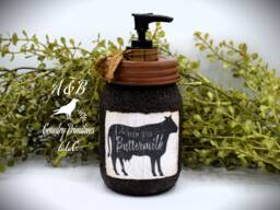 Farm Fresh Buttermilk Mason Jar Hand Soap Dispenser, Country Rustic Decor - thumbnail 1