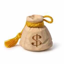 Hand Carved Wooden Money Bag, Dollar Sign Coin Purse Figurine, Gold Tassel Wealth Symbol, Rustic Farmhouse Desk Decor, Lucky Gift - thumbnail 2