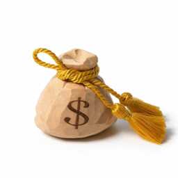 Hand Carved Wooden Money Bag, Dollar Sign Coin Purse Figurine, Gold Tassel Wealth Symbol, Rustic Farmhouse Desk Decor, Lucky Gift - thumbnail 3