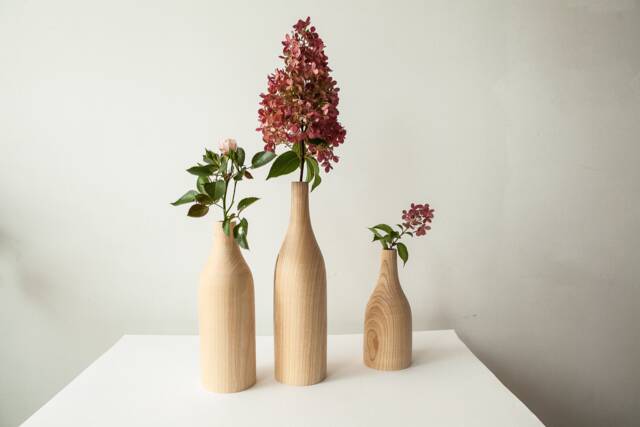 Large Set Of 3 Unique Vase Wooden Home Decor Wood Handmade Birthday, Gift For Her, Anniversary Gift, Wedding Carved Gif - image 1