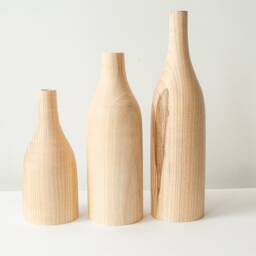 Large Set Of 3 Unique Vase Wooden Home Decor Wood Handmade Birthday, Gift For Her, Anniversary Gift, Wedding Carved Gif - thumbnail 2