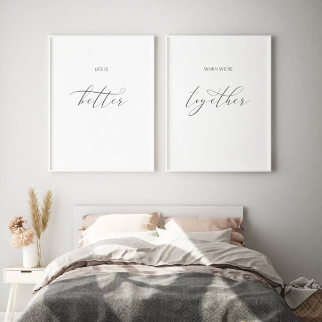 Life Is Better Together Prints - Set Of 2 - Romantic Bedroom Wall Art Unframed - image 1