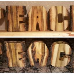 standing Wood Letters - Rustic Custom Live Edge Wooden Word Or Name - Unique Money Pen Holder Carved From Recycled Logs Gift - thumbnail 3