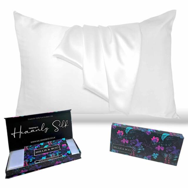 Organic Mulberry Silk Pillowcase 22 Momme, Grade 6A, White With Zipper - image 1