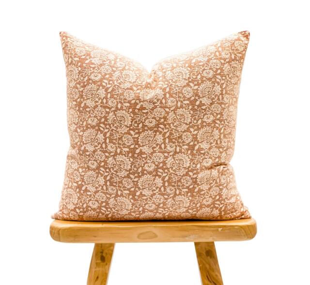 Authentic Hmong Floral Pillow Cover in Rust Orange, Accent Cover, Boho Pillow, Decorative Throw For Fall, Farmhouse - image 1