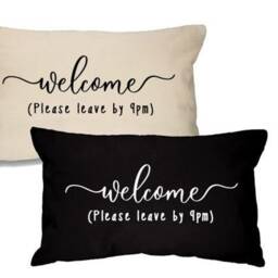 Welcome Please Leave By 9Pm Cushion Cover Rectangular Cotton Decorative - thumbnail 3