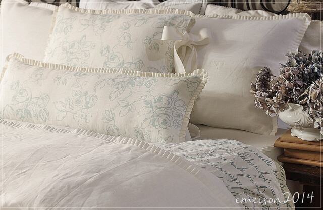 Floral Linen Lumbar Pillow Cover - Pleated French Country Bedding - image 1