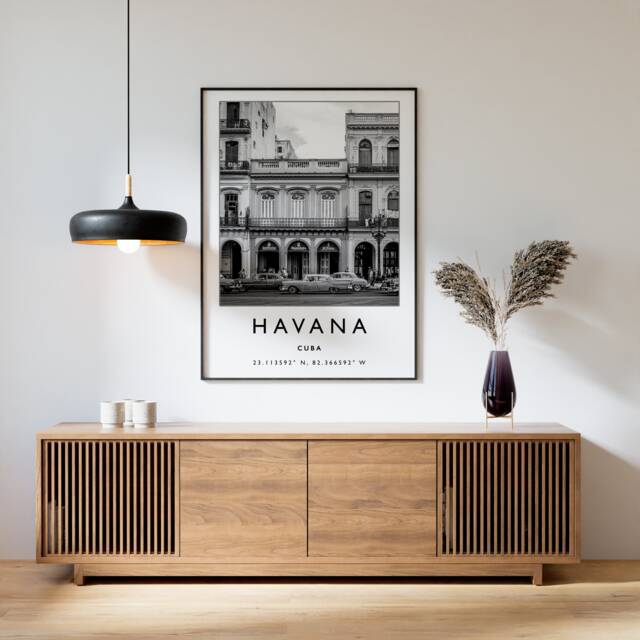 Havana Cuba Travel Poster Black & White Cityscape Art Print - image 1