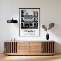 Havana Cuba Travel Poster Black & White Cityscape Art Print - thumbnail 1