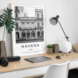 Havana Cuba Travel Poster Black & White Cityscape Art Print - thumbnail 2