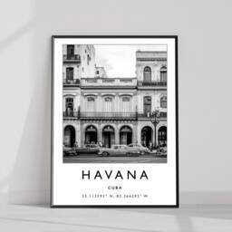 Havana Cuba Travel Poster Black & White Cityscape Art Print - thumbnail 3