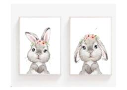 Set Of 2 Bunny Prints, Girls Nursery Decor, Safari Nursery, Prints, Girls Wall Art - thumbnail 1