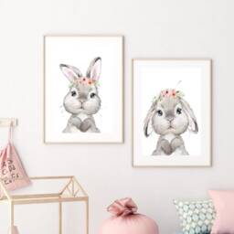 Set Of 2 Bunny Prints, Girls Nursery Decor, Safari Nursery, Prints, Girls Wall Art - thumbnail 2