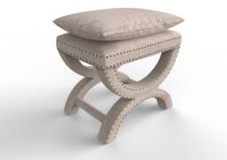 Linen X Bench Ottoman - Custom Upholstery With Nailhead Trim - thumbnail 1