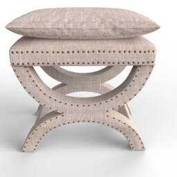 Linen X Bench Ottoman - Custom Upholstery With Nailhead Trim - thumbnail 2