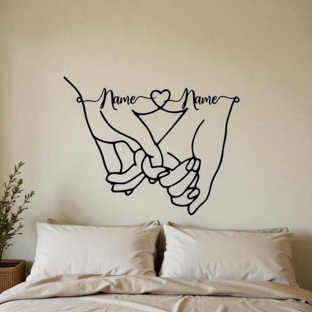 Custom Metal Wall Art, Personalized Pinky Promise Hands Design With Names, Romantic Couple Gift, Anniversary Or Wedding Keepsake Home Decor - image 1