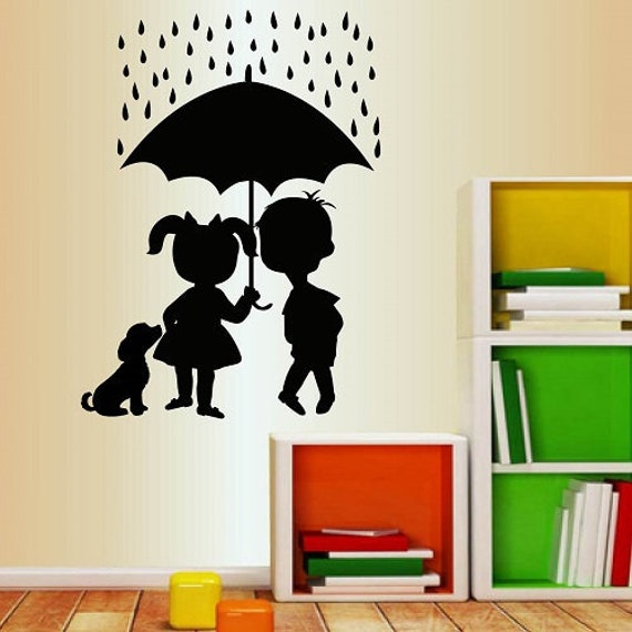 In-Style Decals Wall Vinyl Decal Home Decor Art Sticker Cute Kids Boy Girl Umbrella Dog Puppy Nursery Bedroom Play Room Stylish Design 175 - image 1