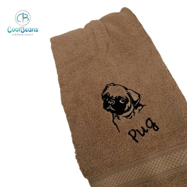 Pug Dog Towel - Personalised Face Cloth/Hand Bath Embroidered - image 1