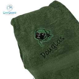 Pug Dog Towel - Personalised Face Cloth/Hand Bath Embroidered - thumbnail 2