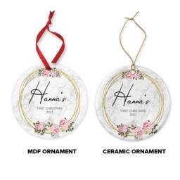 Personalised Baby's First Christmas Ornament Floral Marble Ceramic Or Mdf Acrylic Bauble Keepsake Customised Disc - thumbnail 4