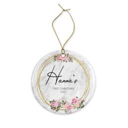 Personalised Baby's First Christmas Ornament Floral Marble Ceramic Or Mdf Acrylic Bauble Keepsake Customised Disc - thumbnail 3