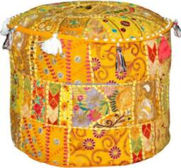 Handmade Patchwork Pouf Cover Bohemian Cotton Ottoman Foot Stool - thumbnail 1