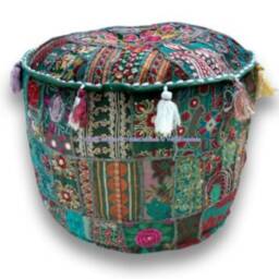 Handmade Patchwork Pouf Cover Bohemian Cotton Ottoman Foot Stool - thumbnail 4