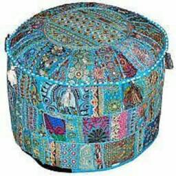 Handmade Patchwork Pouf Cover Bohemian Cotton Ottoman Foot Stool - thumbnail 3
