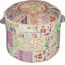 Handmade Patchwork Pouf Cover Bohemian Cotton Ottoman Foot Stool - thumbnail 2