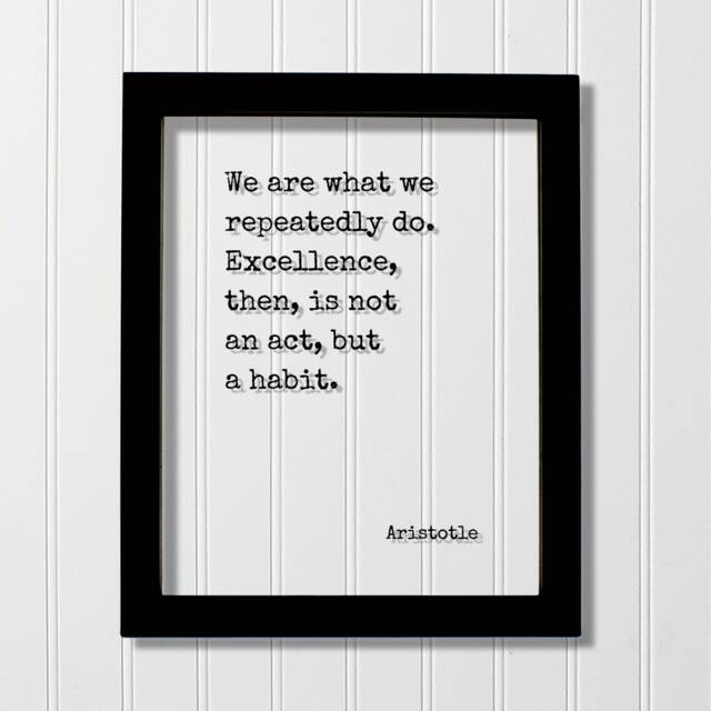 Aristotle - We Are What We Repeatedly Do. Excellence, Then, Is Not An Act, But A Habit Floating Quote Frame Sign Plaque Wall Art Decor - image 1