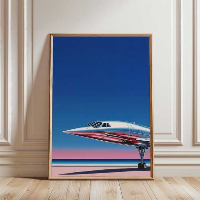 Blue Pink Airplane Poster - Concorde Style Jet Illustration Minimal Aviation Wall Art - image 1