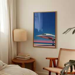 Blue Pink Airplane Poster - Concorde Style Jet Illustration Minimal Aviation Wall Art - thumbnail 2