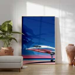 Blue Pink Airplane Poster - Concorde Style Jet Illustration Minimal Aviation Wall Art - thumbnail 3