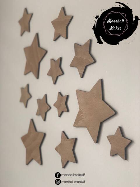 Wooden Wall Stars, Mixed Size, Self Adhesive, Nursery Decor, Kids Room, Gift - image 1