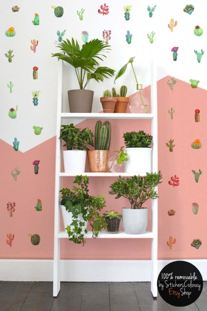 Cacti Wall Decal, Pattern Sticker, Watercolor Succulents Decor, Plant Decor Compilation, Hand Made Sticker Set #3S - image 1