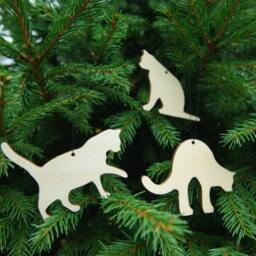 Set Of 5 Wooden Cat Christmas Ornaments Birch Plywood Tree Decor - thumbnail 2