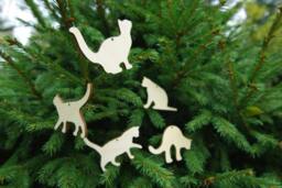 Set Of 5 Wooden Cat Christmas Ornaments Birch Plywood Tree Decor - thumbnail 1
