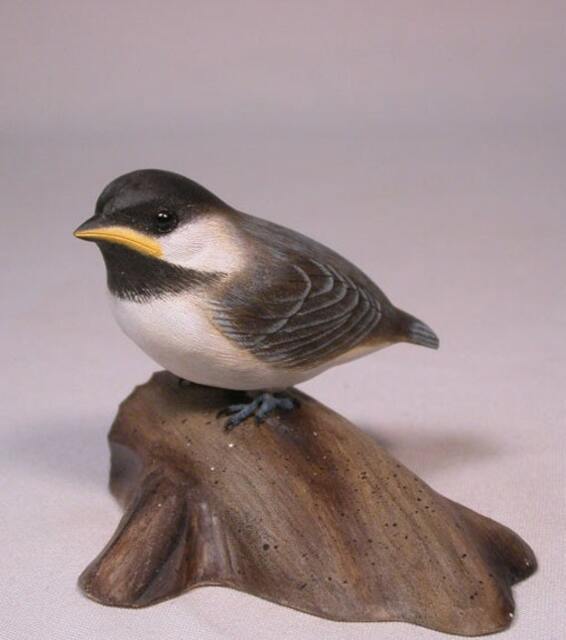 Baby Black-Capped Chickadee Carved Bird Basswood