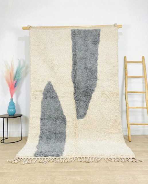 Large Moroccan Shag Rug, Cream & Gray Berber Area Handmade Abstract Design, Cozy 8x10 Foot Floor Decor, Soft Wool Carpet - image 1