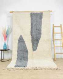 Large Moroccan Shag Rug, Cream & Gray Berber Area Handmade Abstract Design, Cozy 8x10 Foot Floor Decor, Soft Wool Carpet