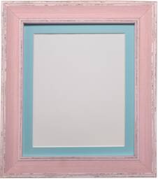 Scandi Pink Distressed Photo Frame With Blue Mount