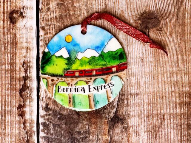Bernina Express Train Switzerland Little City Landmark Ceramic Hanging Decoration Christmas Travel - image 1