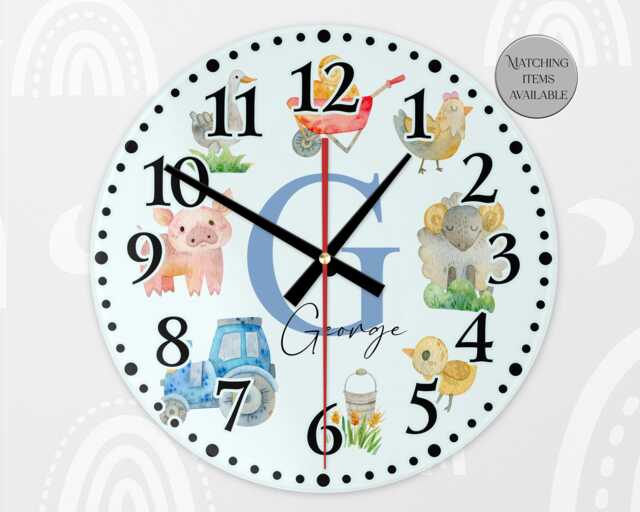 Personalised Glass Farmyard Clock -Little Boy's Room, Nursery D??cor, Farm Animal Gift For Kids - image 1